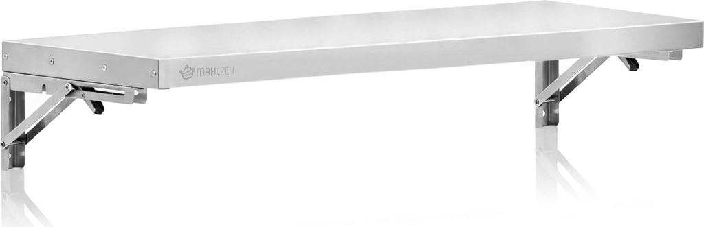 Mahlzeit Edelstahl Wandregal, 120 x 30 cm, Küchenregal, Klappbar, Silber, Edelstahlregal, Wandmontage