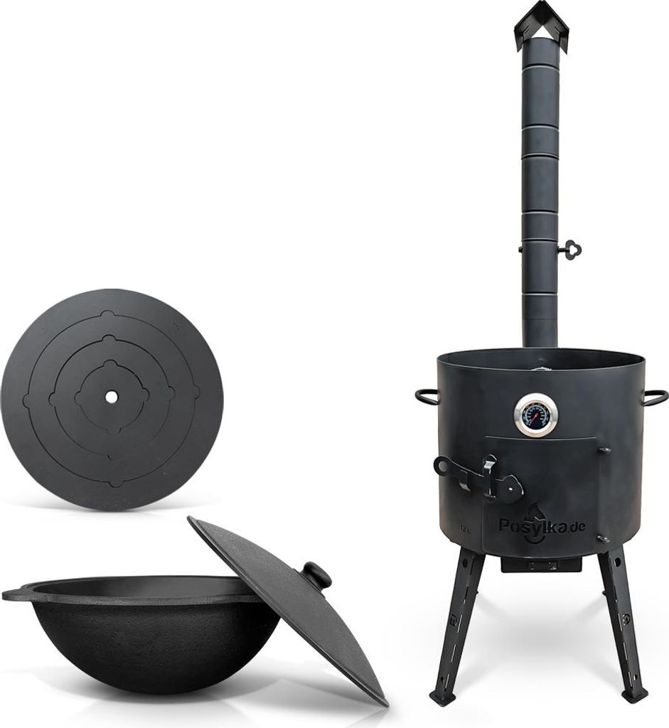 Utschak Uchag Feuerofen Ø 40 cm 2 mm Stahl Herdplatte 4mm, Kazan 12 L Казан Учаг