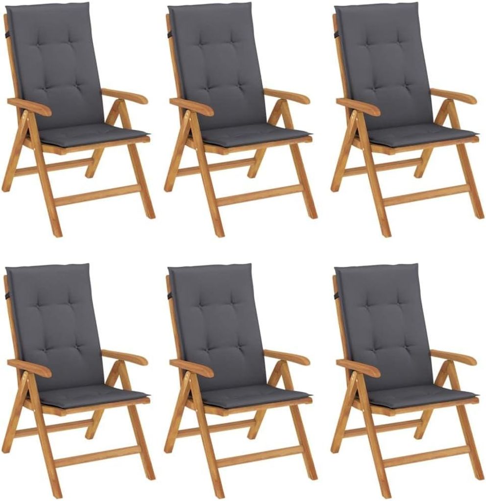 Set aus 6 klappbaren Gartenstühlen aus massivem Teakholz, Produktbild 