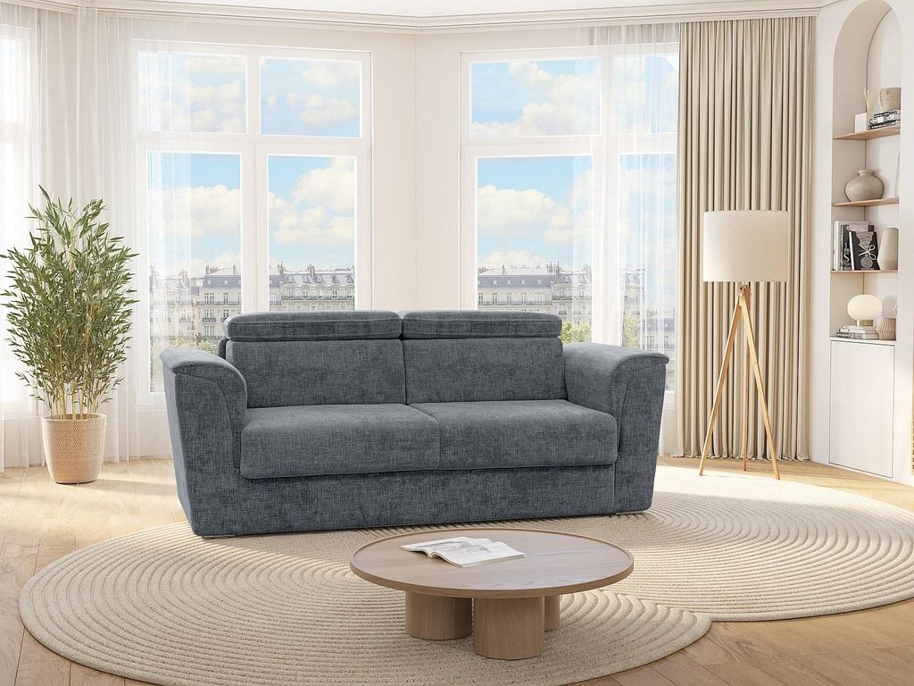 Schlafsofa mit Matratze 4-Sitzer - Strukturstoff - Anthrazitgrau - Liegefläche 160 cm - Matratze 14 cm - RIZORA