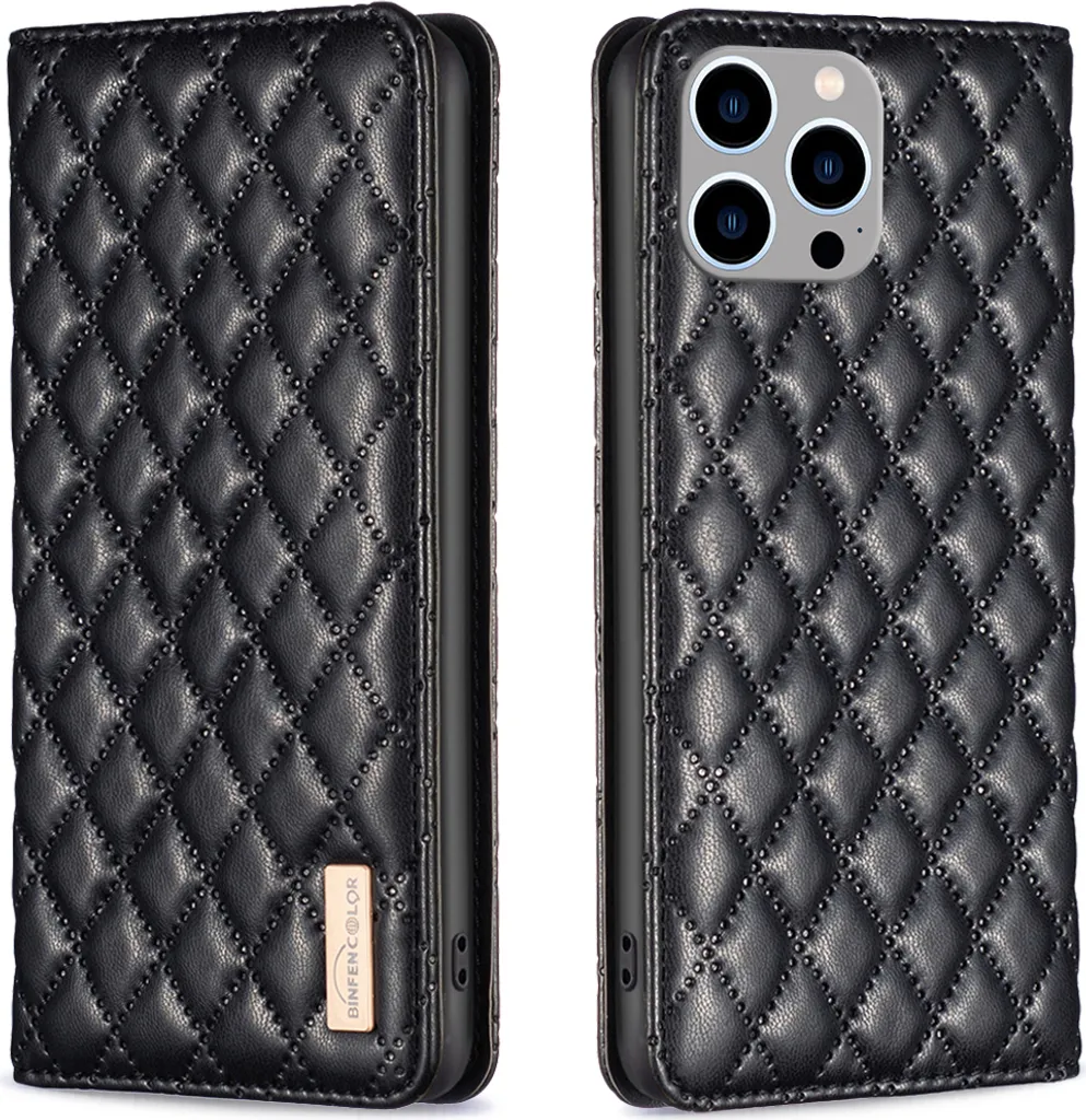 Custodia iPhone 15 Pro Pelle Nera Flip | Supporto e Slot Carte RFID