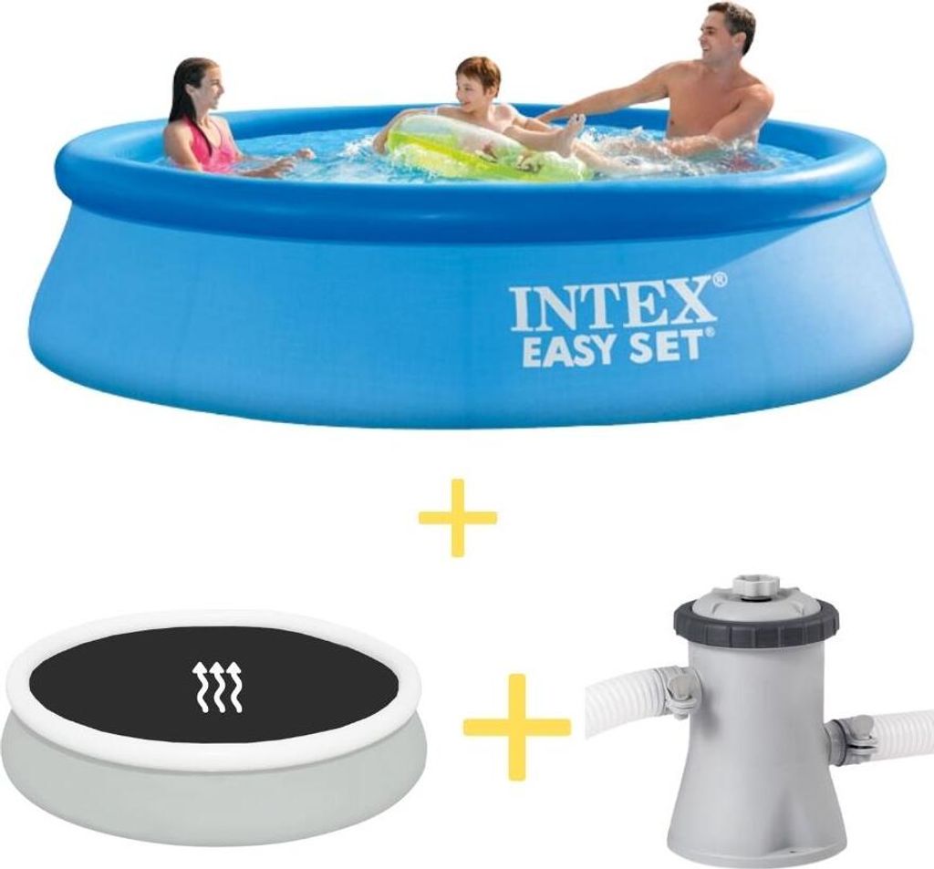 Intex Easy Set Pool - 305 x 76 cm - Inklusive Solarsegel, Filterpumpe & Filter