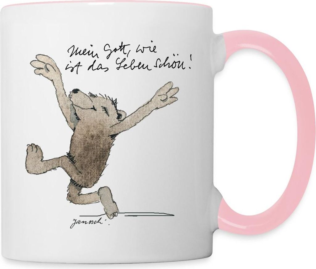 Spreadshirt Janosch Bär Schönes Leben Spruch Tasse Zweifarbig, One size, Weiß/Pink