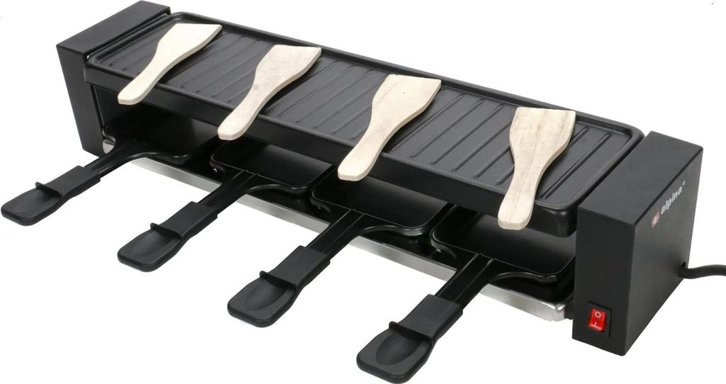 JUNG ALPI Raclette-Grill / Steingrill für 4 Personen, Partygrill, zum Grillen und Überbacken (Fleisch, Fisch, Gemüse), Grill Antihaftbeschichtet