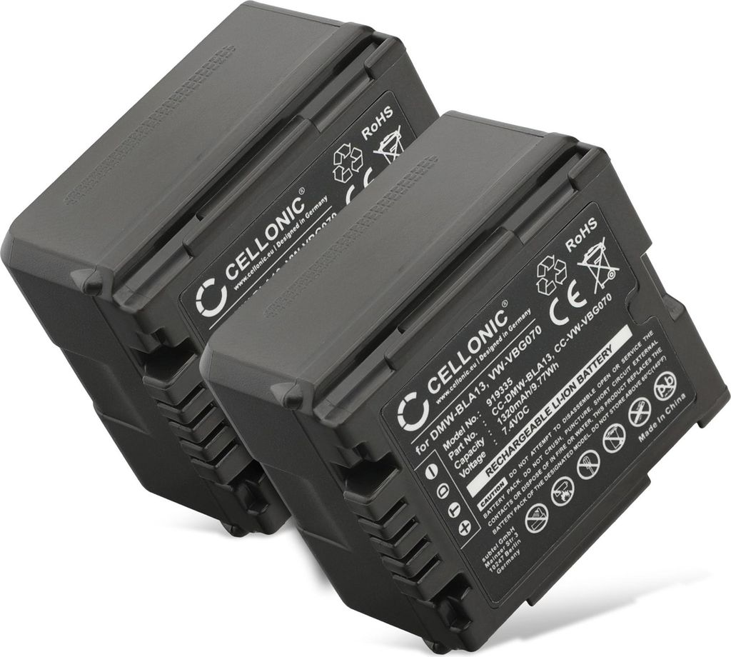 CELLONIC 2x Akku für Kamera Kompatibel mit Panasonic Lumix DMC-L10, HDC-SD100, HDC-HS9, VW-VBG070 - (1320mAh, 7.2V)