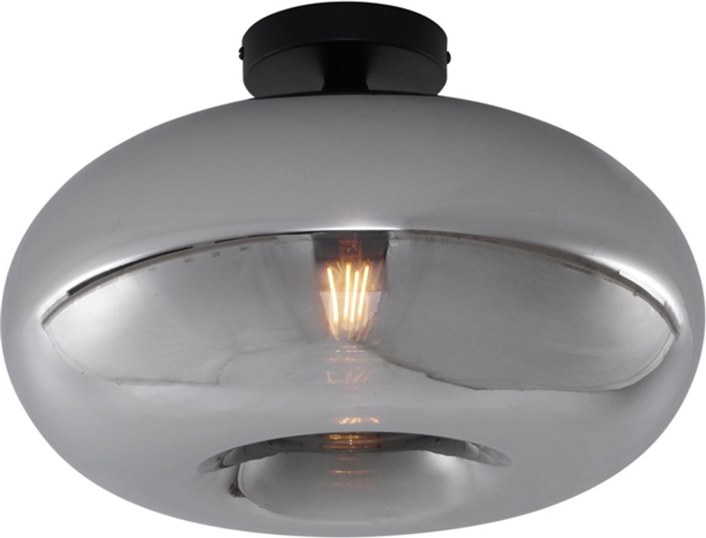 QAZQA - Art Deco Art-Deco-Deckenleuchte I Deckenlampe I Lampe I Leuchte schwarz mit Rauchglas 40cm - Busa I Wohnzimmer I Schlafzimmer - Metall Rund...