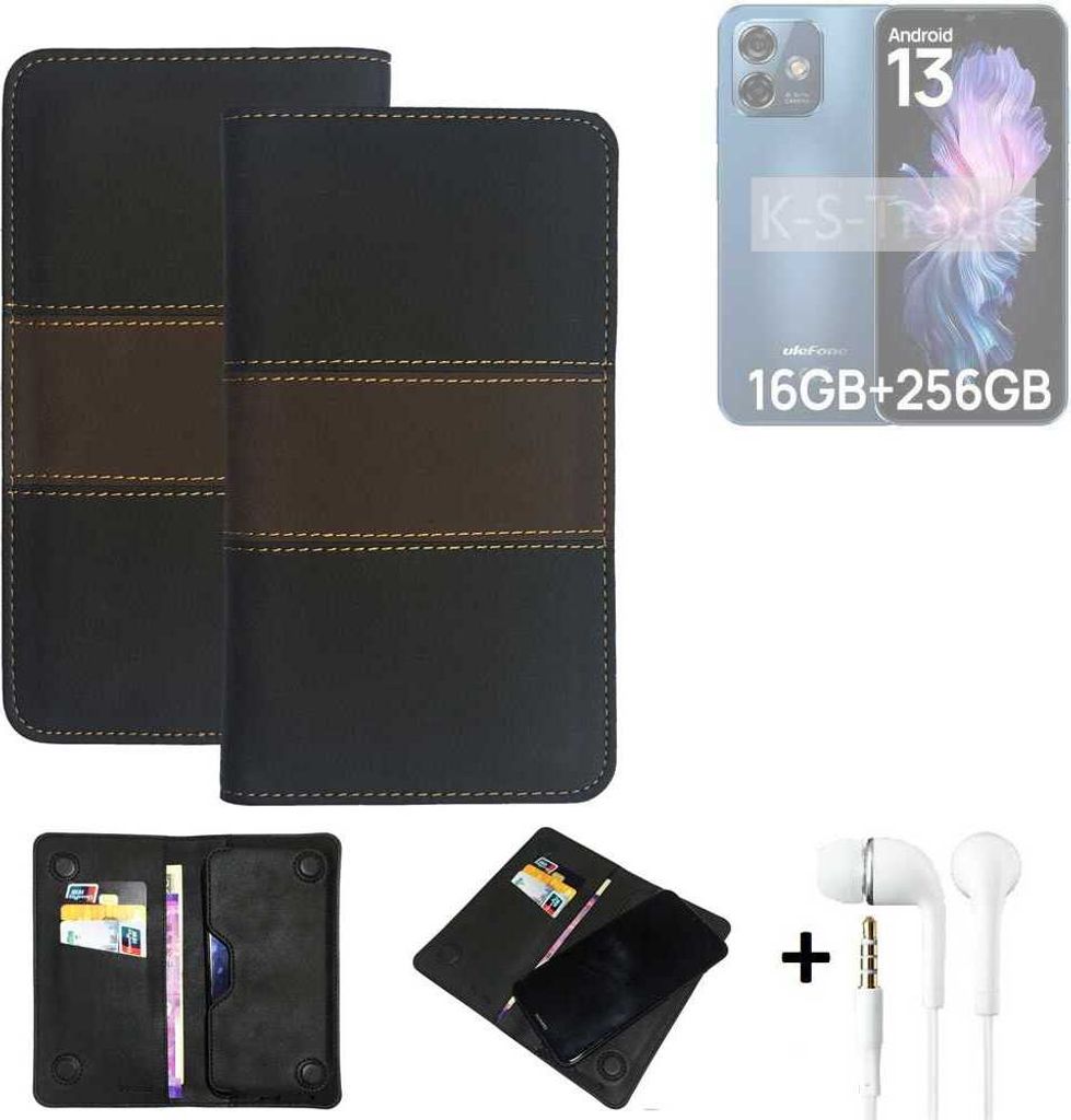 K-S-Trade Handyhülle + Kopfhörer kompatibel mit Ulefone Note 16 Pro Schutzhülle Walletcase Bookstyle Tasche Schutz Case Hülle Wallet Cover