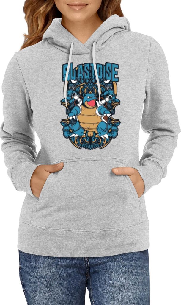 Damen Kapuzenpullover Japan Anime Manga Pokemon Blastoise, Lady M / Grau
