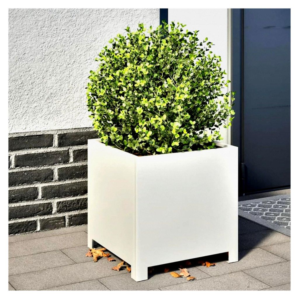 Pflanzkübel 2 Stück Weiß 40x40x40 cm Stahl für Außenbepflanzung