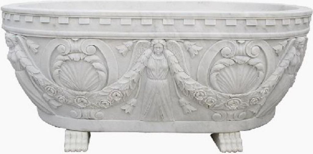 Casa Padrino Luxus Barock Badewanne Weiß 198 cm - Freistehende Marmor Badewanne - Bad Accessoires - Edel & Prunkvoll