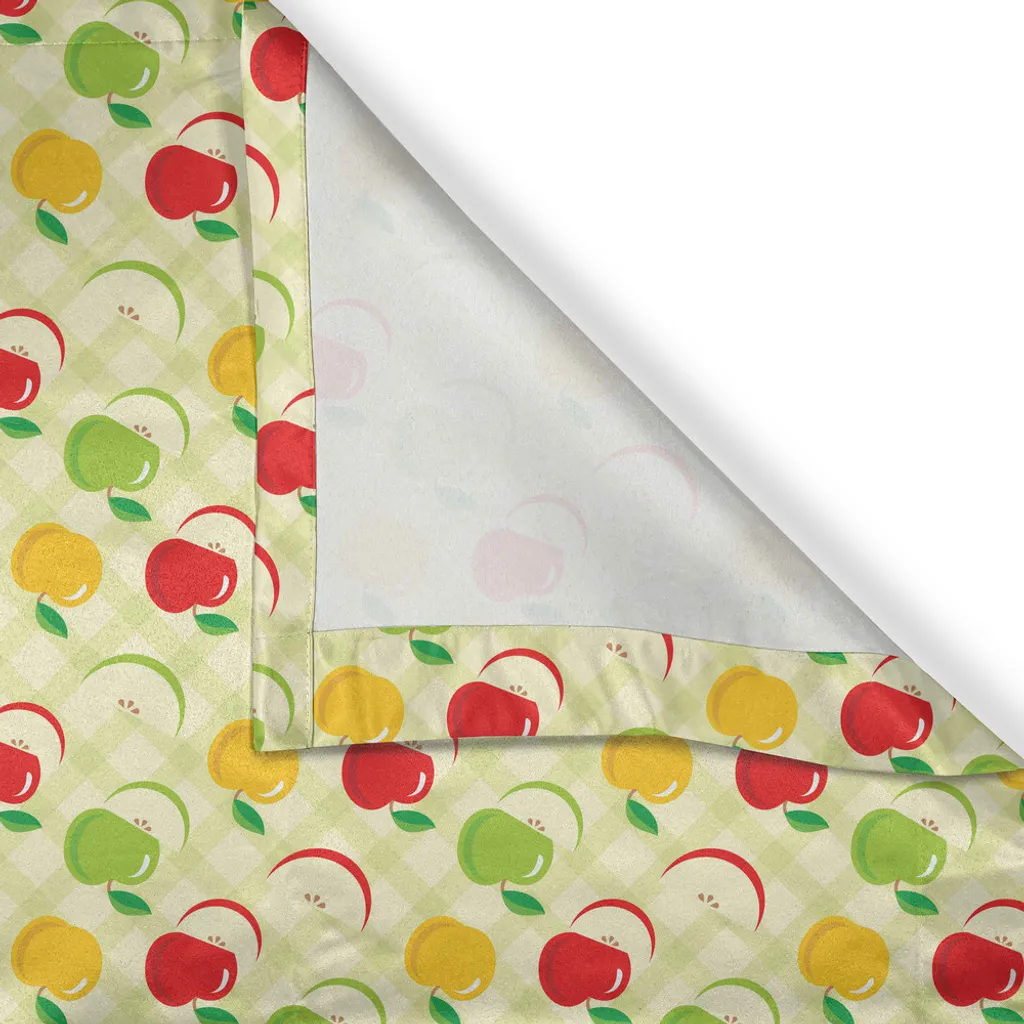 ABAKUHAUS Tenda con occhielli a tema mele, motivo a quadri diagonali con mele e fette Tema retrò-country-cucina, tende decorative a 2 pannelli, 280 cm x 175 cm, verde giallo rosso - 4