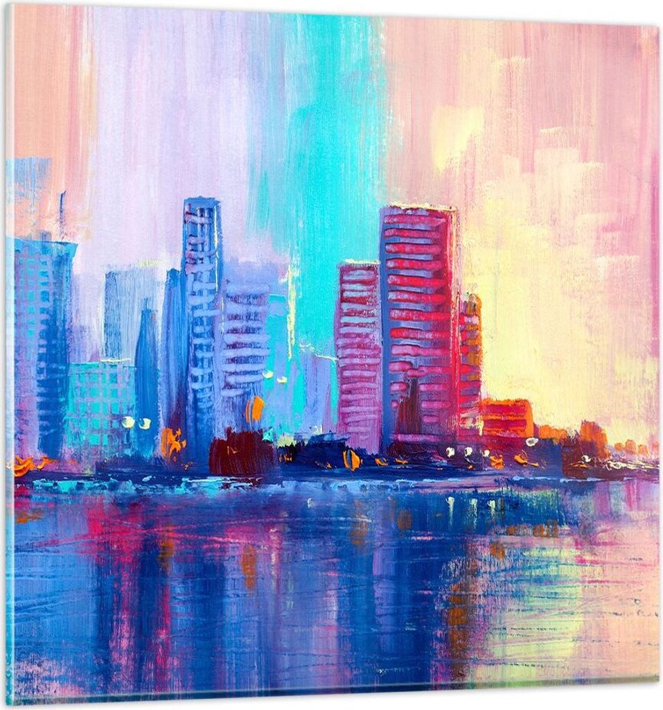 Bilder auf glas - Stadt Haus Straße - 60x60cm - Glasbilder - Wandbilder - Kunstdruck - zum Aufhängen bereit - Wanddekoration aus Glas - Glas Bild...