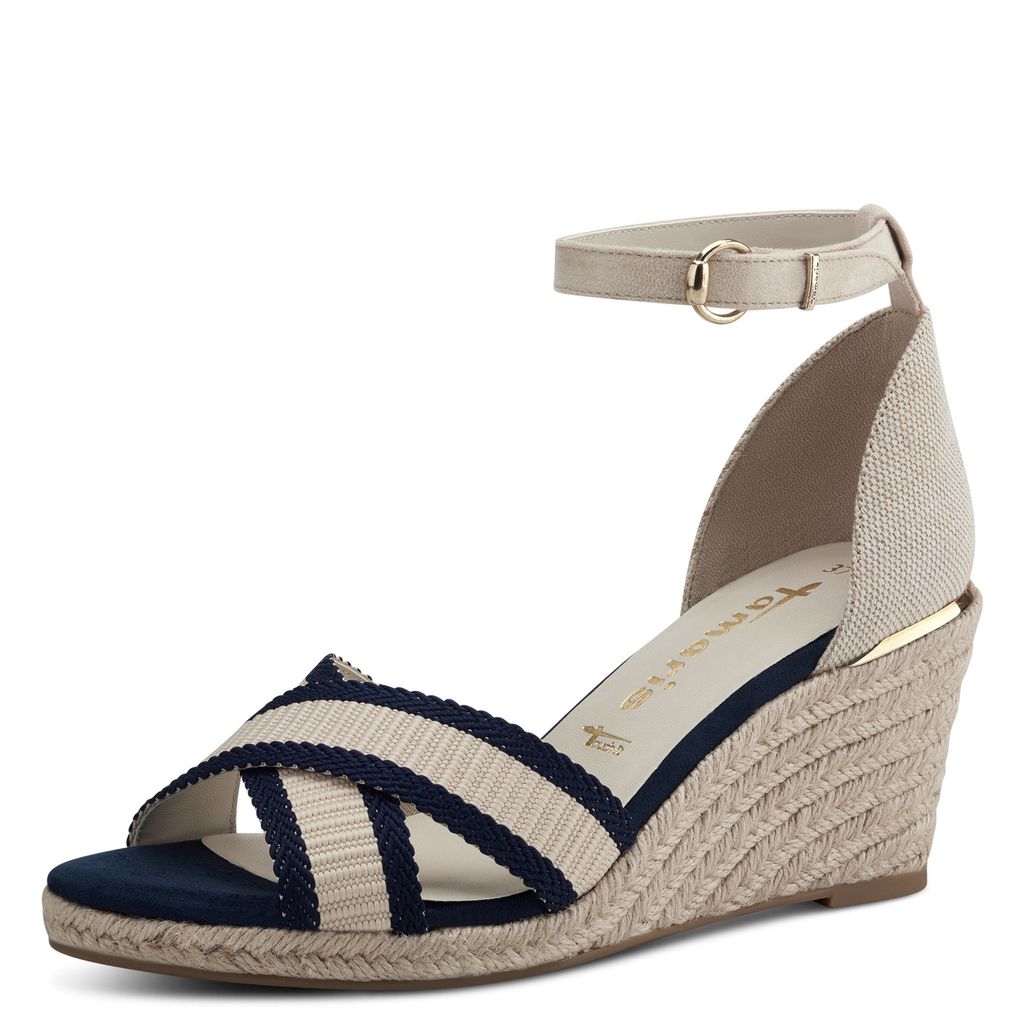 Tamaris Damen Sandalette Webstoff Kreuzriemen Keilabsatz Bastoptik 1-28343-20, Größe:39 EU, Farbe:Blau