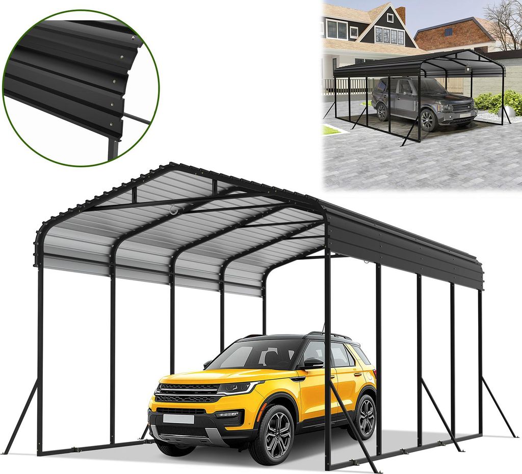 Sessamen-LP 12x20 FT Metall Carport Zeltgarage, Hochleistungs-Überdachung mit verstärkter Basis, Stahldach und Ganzmetallrahmen, Außenbereich Ga...