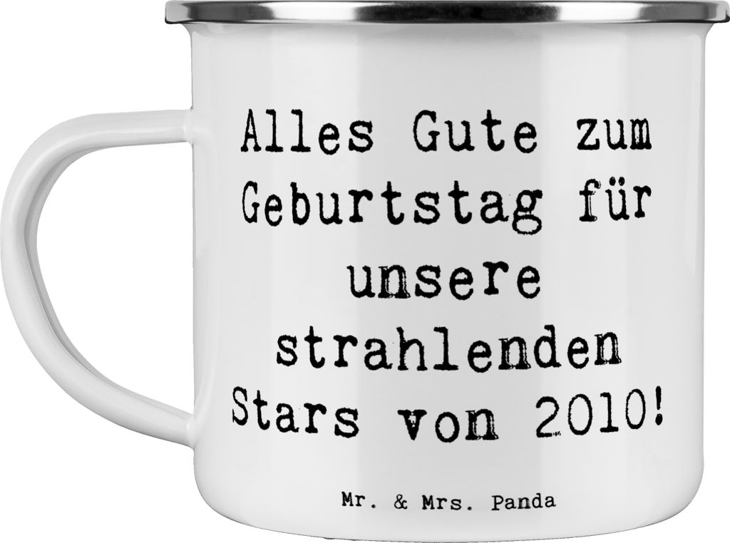 Mr. & Mrs. Panda Emaille Tasse Spruch 2010 Geburtstag Stars - Weiß - Geschenk, Pott, Geburtstagsfeier, Jahrgang, besonderer, Campingbecher, Glück...