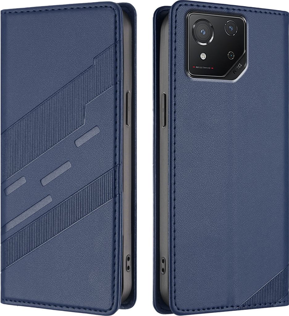 Hülle für Asus ROG Phone 8, Kunstleder Brieftaschen Handyhülle mit Kartenfach und Standfunktion Blau