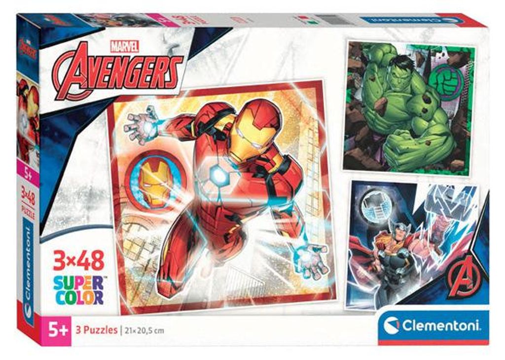 Clementoni Marvel Avengers Puzzle 3 x 48 Teile - Puzzle 32 x 22 cm fr Kinder ab 5 Jahre - buntes Kinderpuzzle mit besonderer Leuchtkraft & Farbinte...