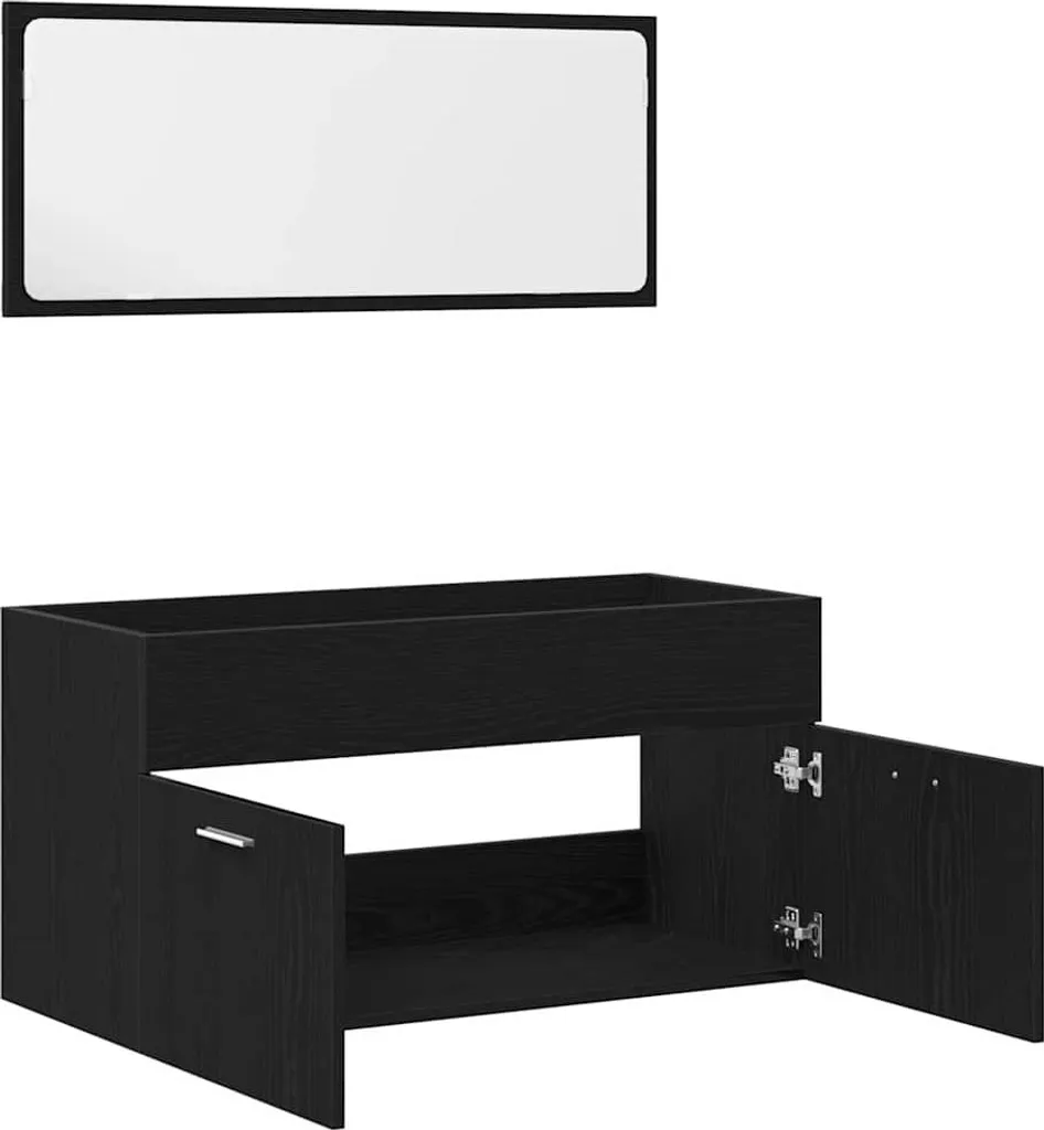 Arredo Bagno Rovere Nero 2 Pezzi: Mobile con Lavabo e Specchio - 5