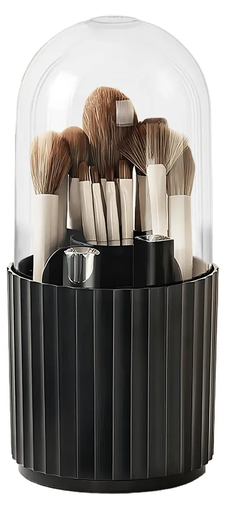 Rangement maquillage rotatif 360 noir - Support pinceaux anti-poussière