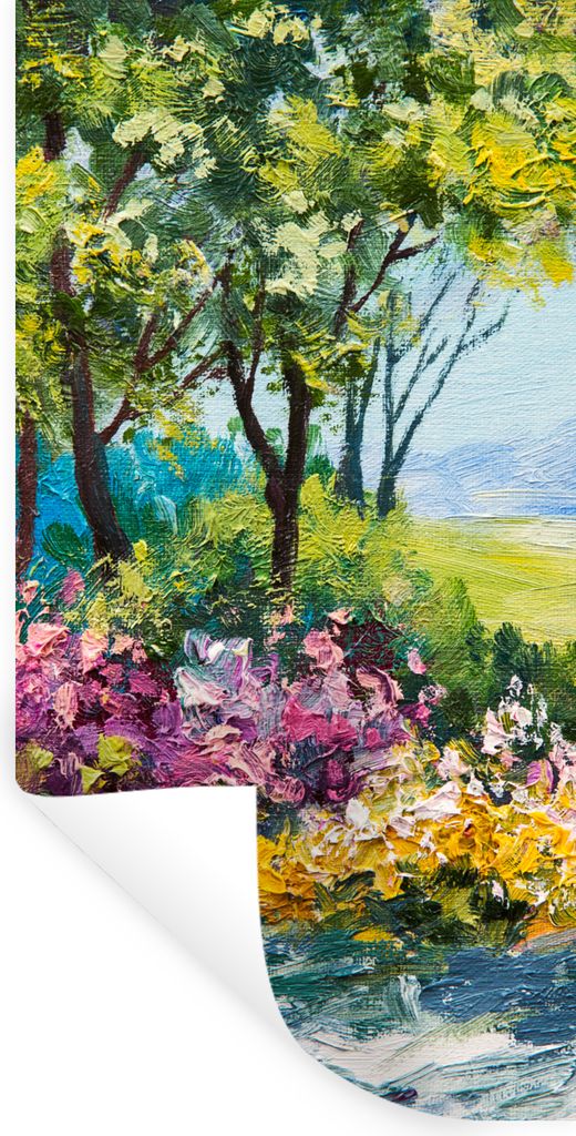 MuchoWow Wandtattoo Wandsticker Wandaufkleber Malerei - Pflanzen - Blumen - Haus - Öl 40x80 cm Selbstklebend und Repositionierbar - Repositionie...