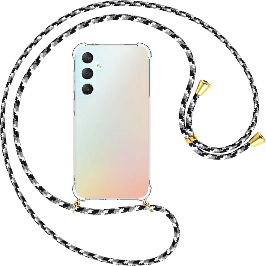 Handykette Backcover-Schutzhülle mit Band (Metall goldfarben) für Samsung Galaxy S23 FE (6.4'') - schwarz/grau/weiß