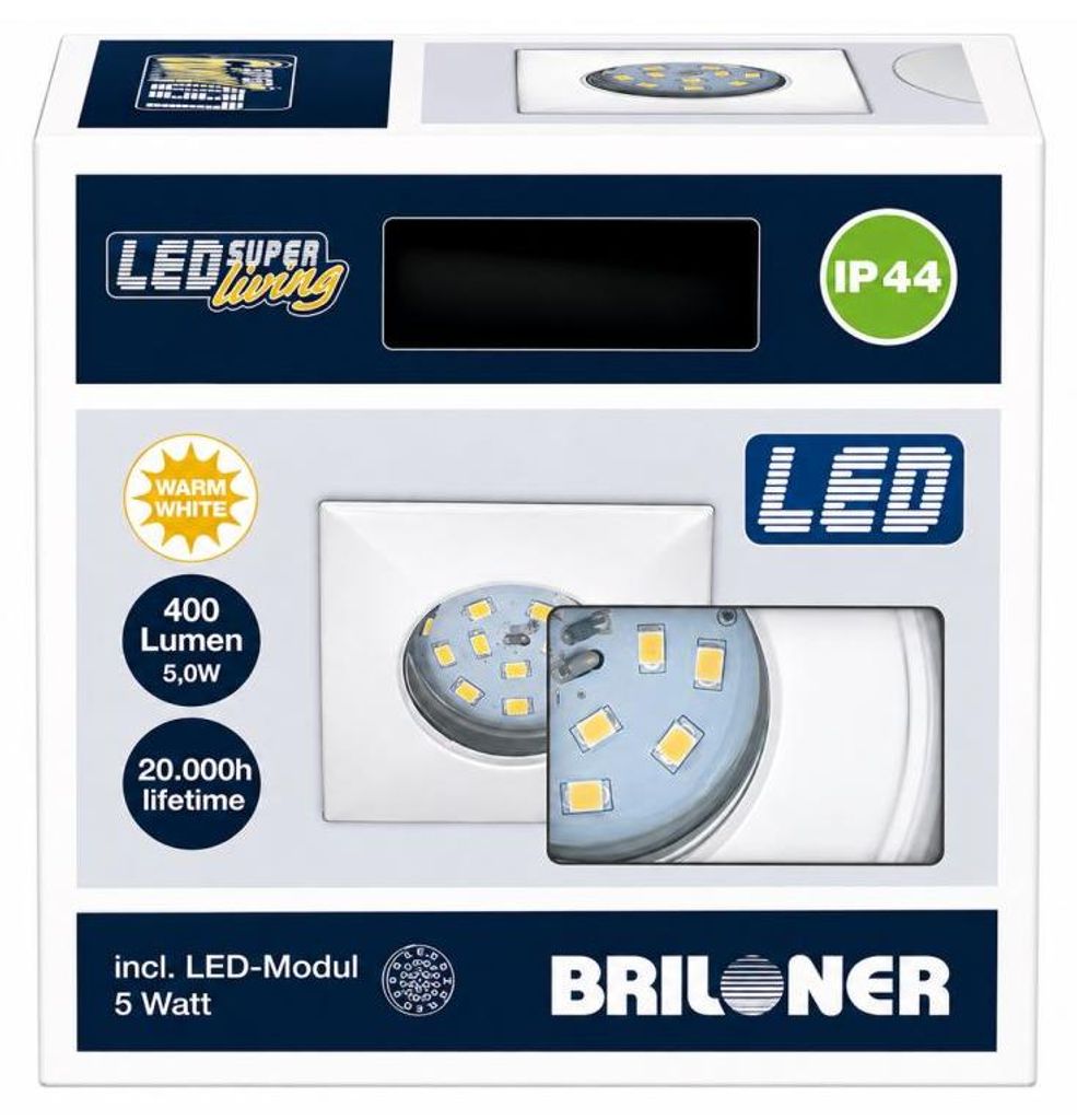 Briloner LED Einbauleuchte Eckig Aluminium 5W 400lm 3000K Produktbild 