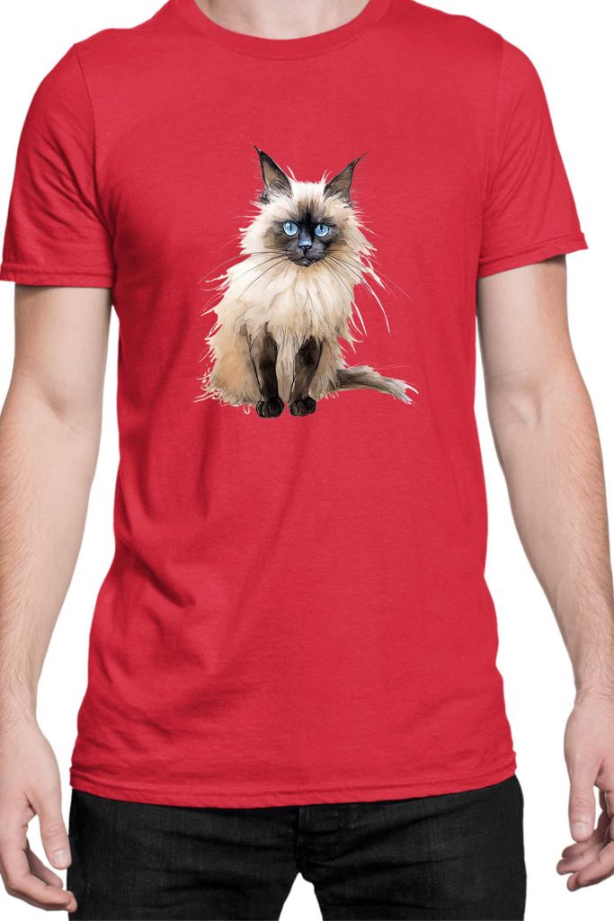 Herren T-Shirt Funny Cats Breeds Birman Cat 014, Man L / Rot