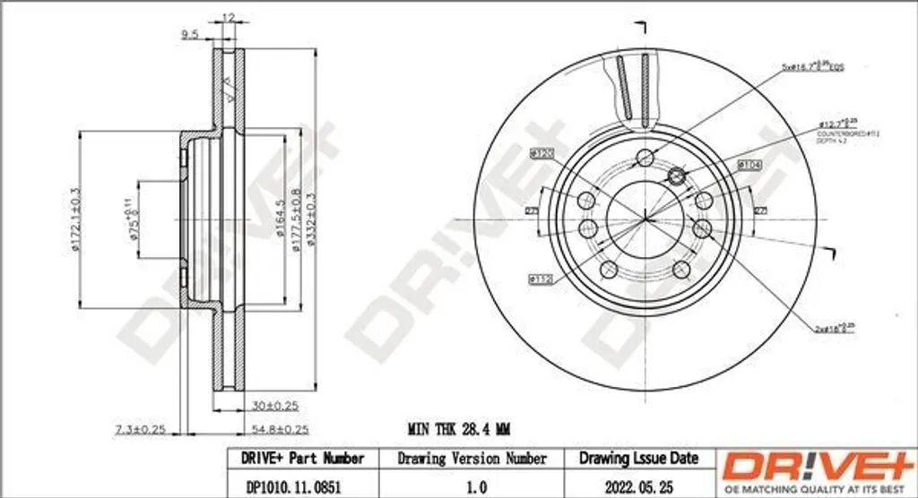 Disque de frein Dr!ve+ DP1010.11.0851 pour BMW X3 E83 et X5 E53 OE 34116750713