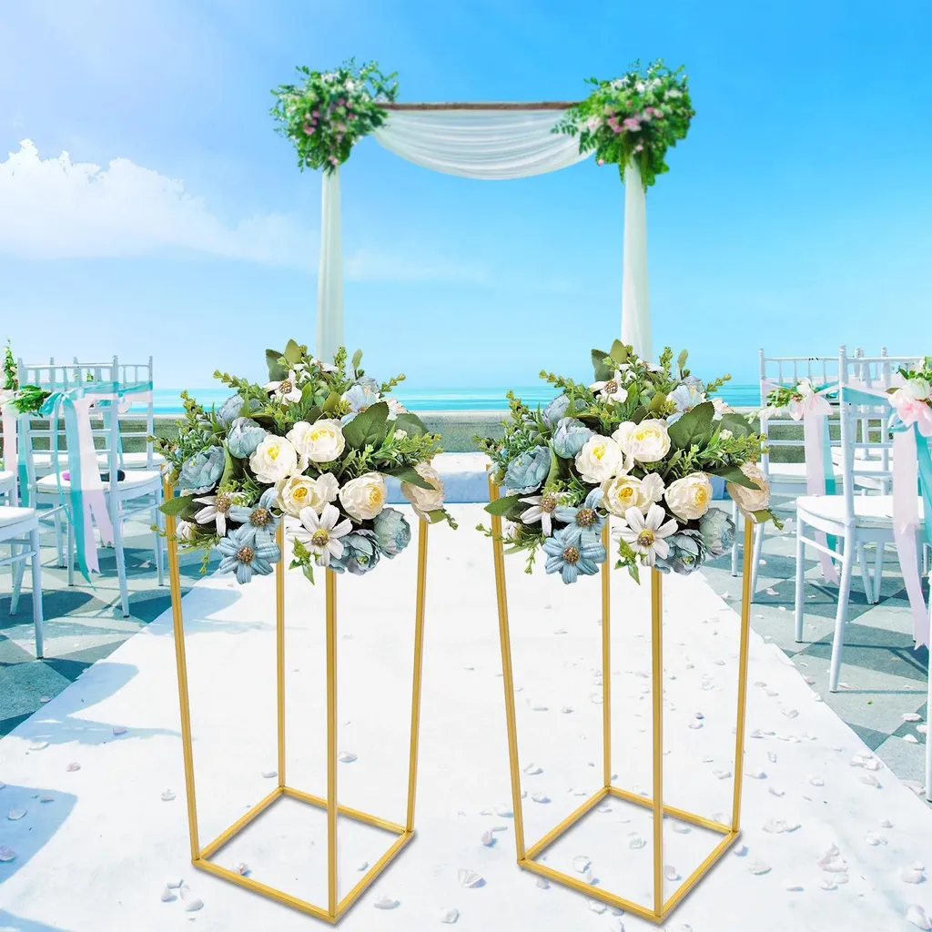 Supports à fleurs blancs 25x25x60 cm - Lot de 2 colonnes mariage stables