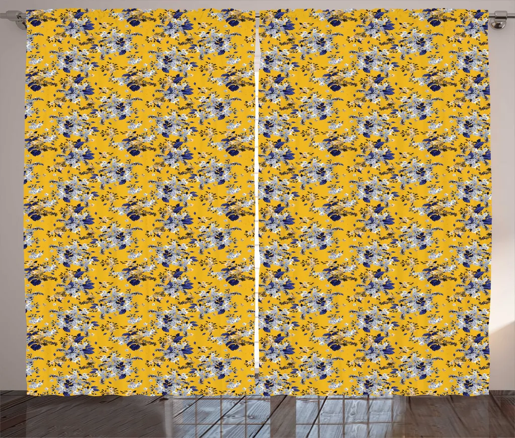 Rideau Motif Fleurs Forget Me Not avec Boucles et Crochets 280x225 cm