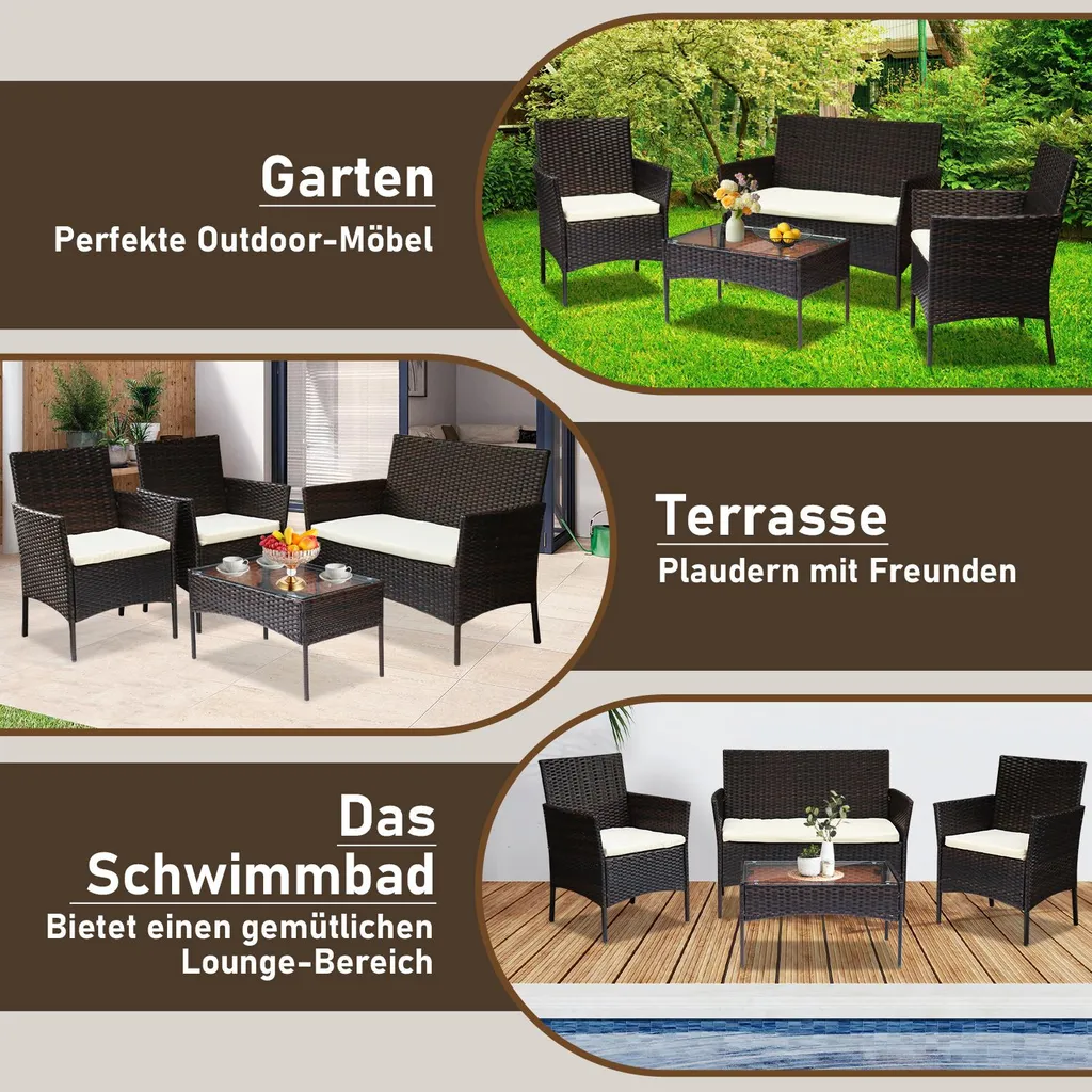 Salon de terrasse complet pour 4 personnes, idéal balcon et véranda
