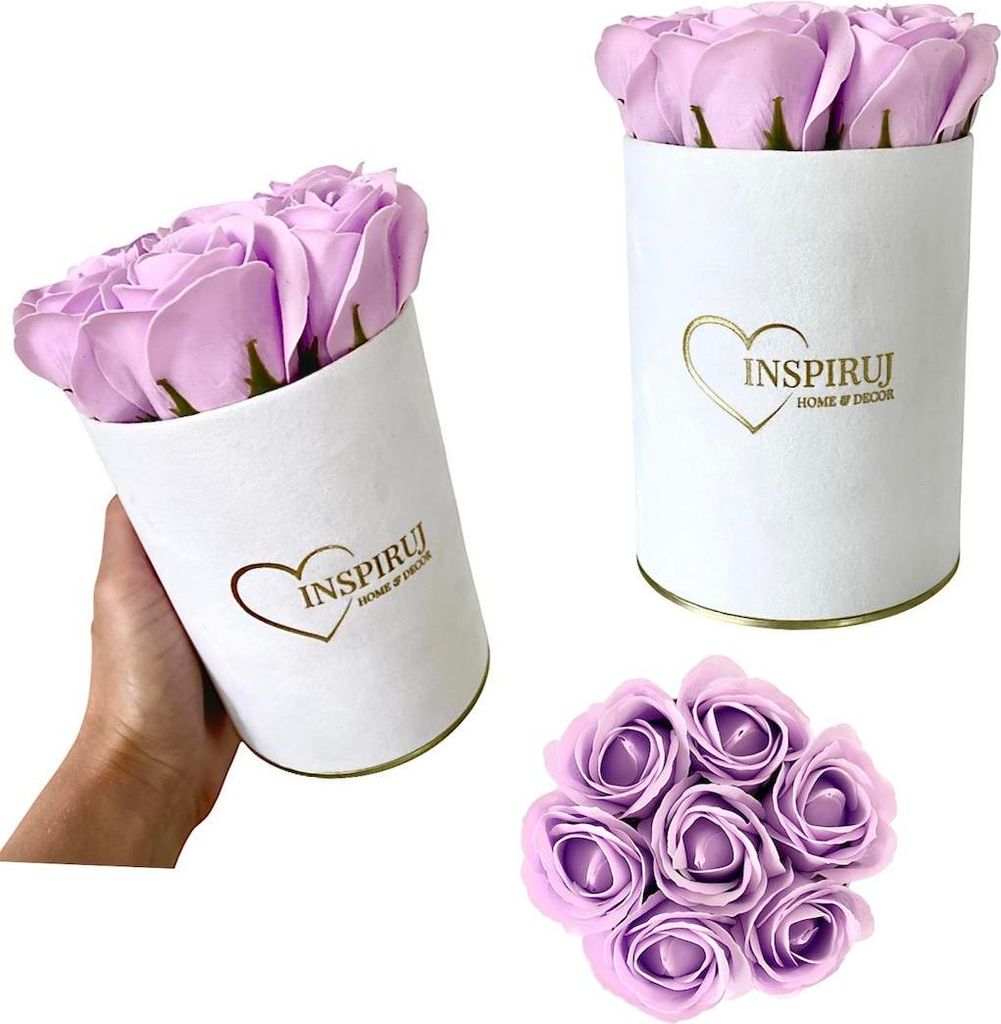 Flowerbox Inspiruj - Weiße Box mit Seifenrosen - Nr. 6 Hellviolett