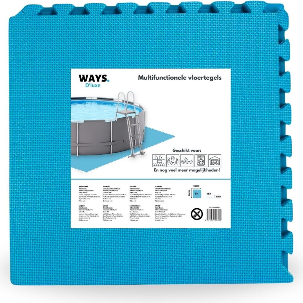 WAYS D'luxe - Vorteilspaket - Bodenfliese - Blaue Schwimmbadfliesen - 8 Fliesen - 50 x 50 cm - 2 m²