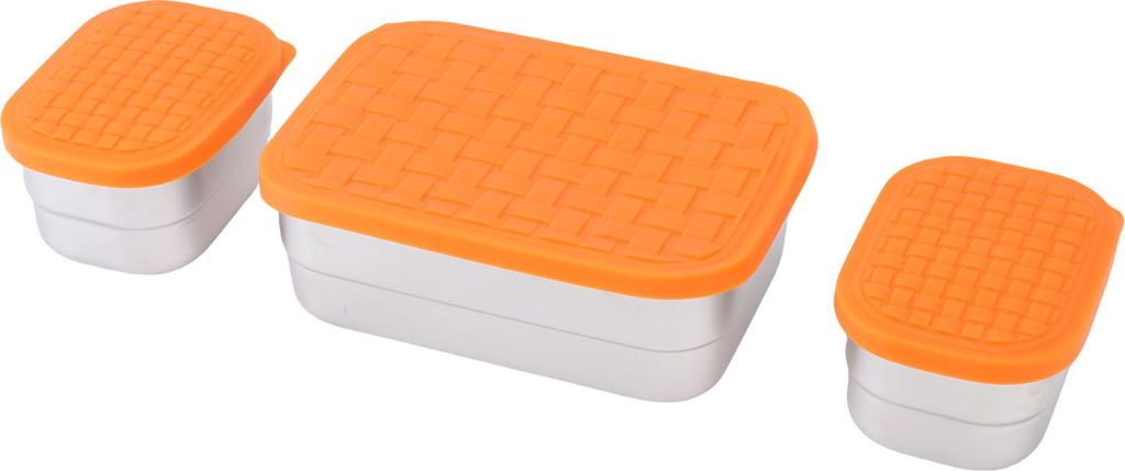 Edelstahl Lunch Snack Behälter Set 230ml 720ml Auslaufsichere 304 Edelstahl Lebensmittelbehälter mit Orange Silikon Deckel Lunch Box