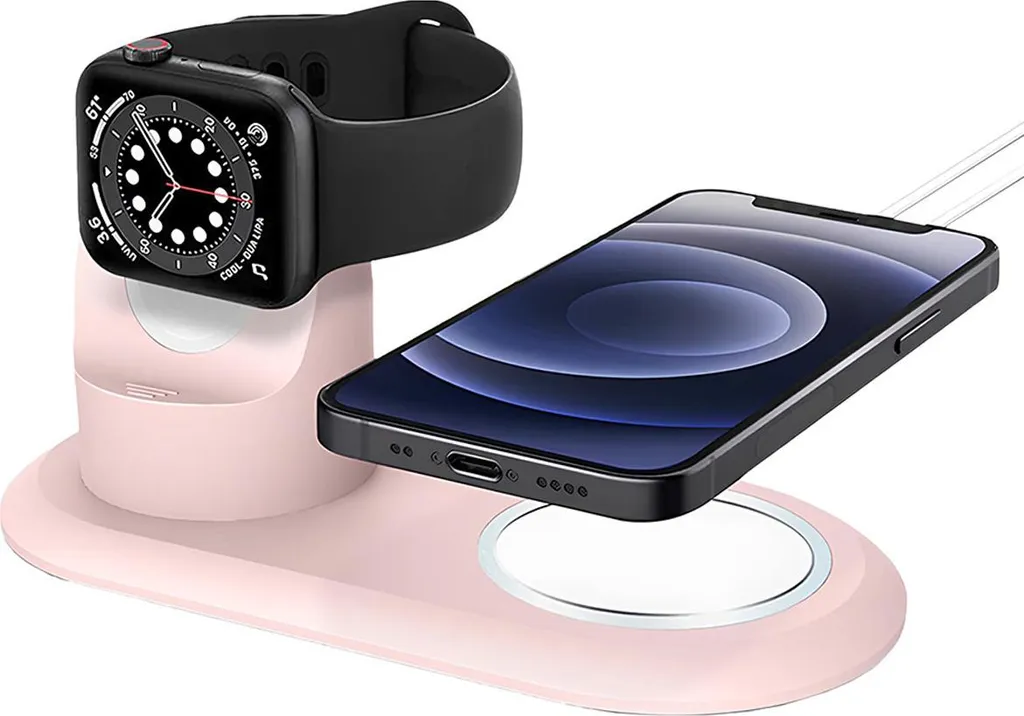 Station de Charge Magnétique Double pour iPhone et Apple Watch Rose TPU