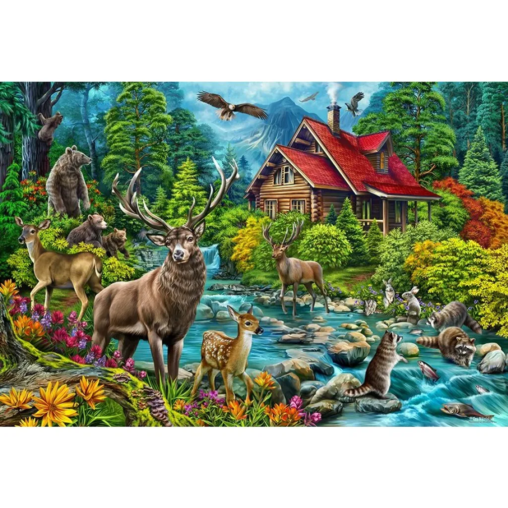 Grand puzzle paysage de campagne Red Roof Cottage 2000 pièces expert