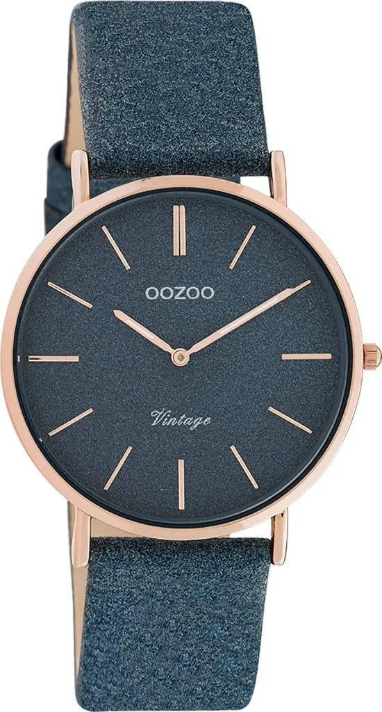 Montre femme à quartz analogique Oozoo Vintage bleu foncé bracelet cuir