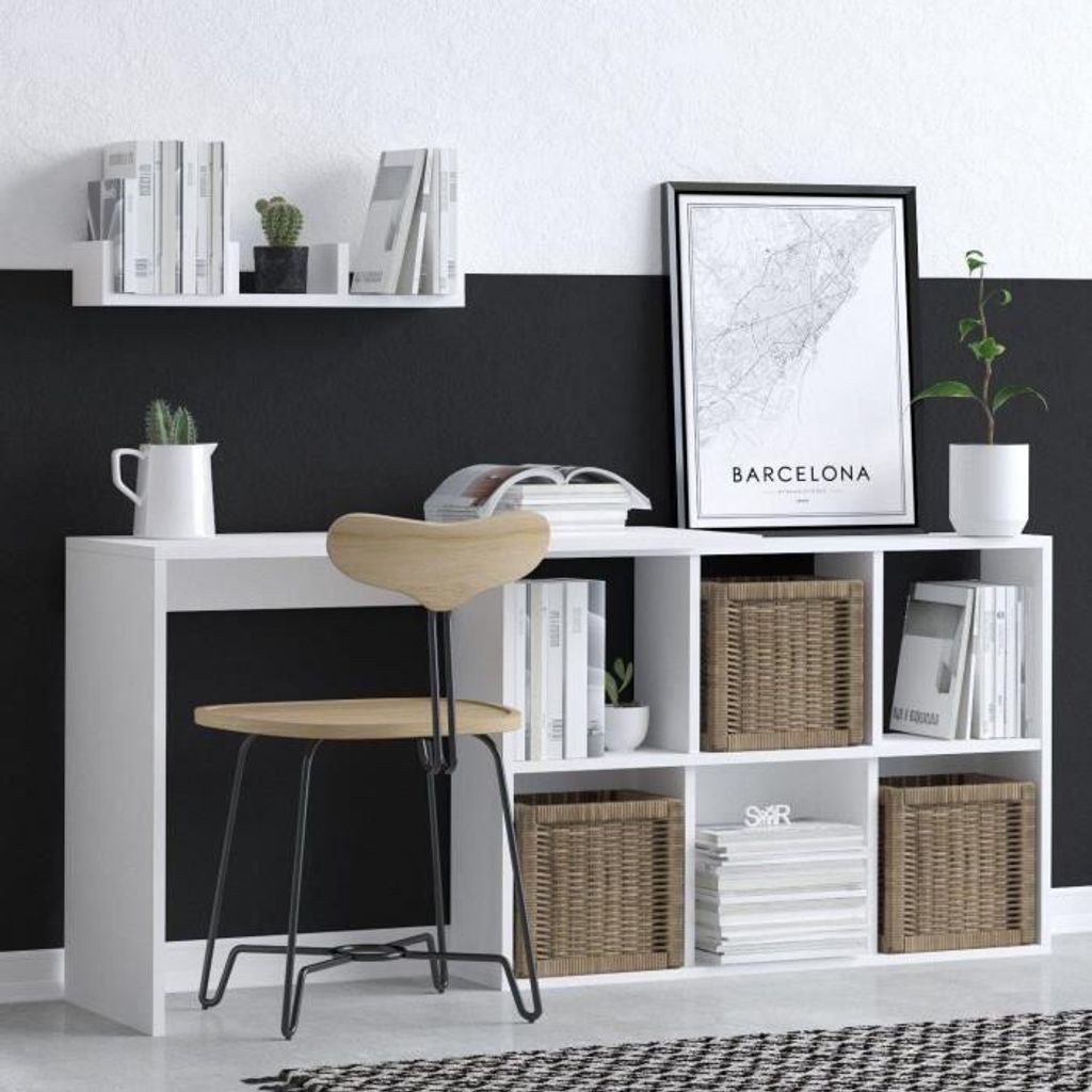 Schreibtisch JACK, Weiß und Eiche, 145 x 74 x 45 cm, Spanplatte Melaminbeschichtet, 18mm Dicke