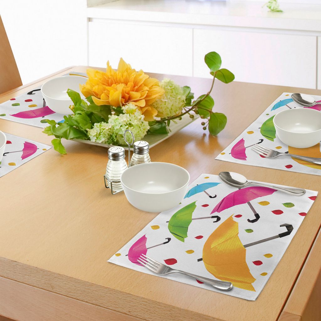 ABAKUHAUS Bunt Platzmatten, Mehrere Größe Regenschirm-Motiv mit Blatt-Tröpfchen-Wasser-Klima-Sicherheits-Design, Tiscjdeco aus Farbfesten Stoff ...