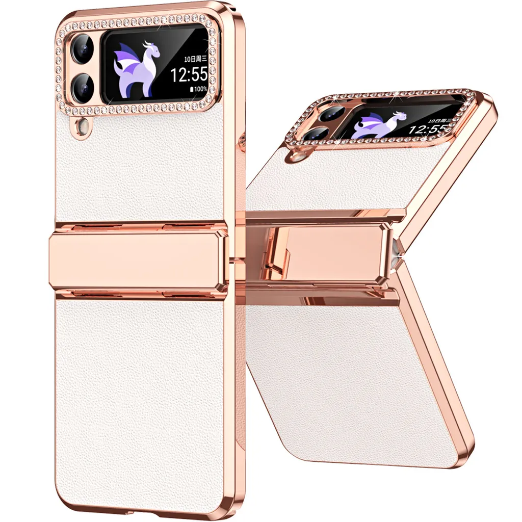 Cover Lusso Samsung Z Flip 4 5G Bianca Diamantata e Protezione Cerniera