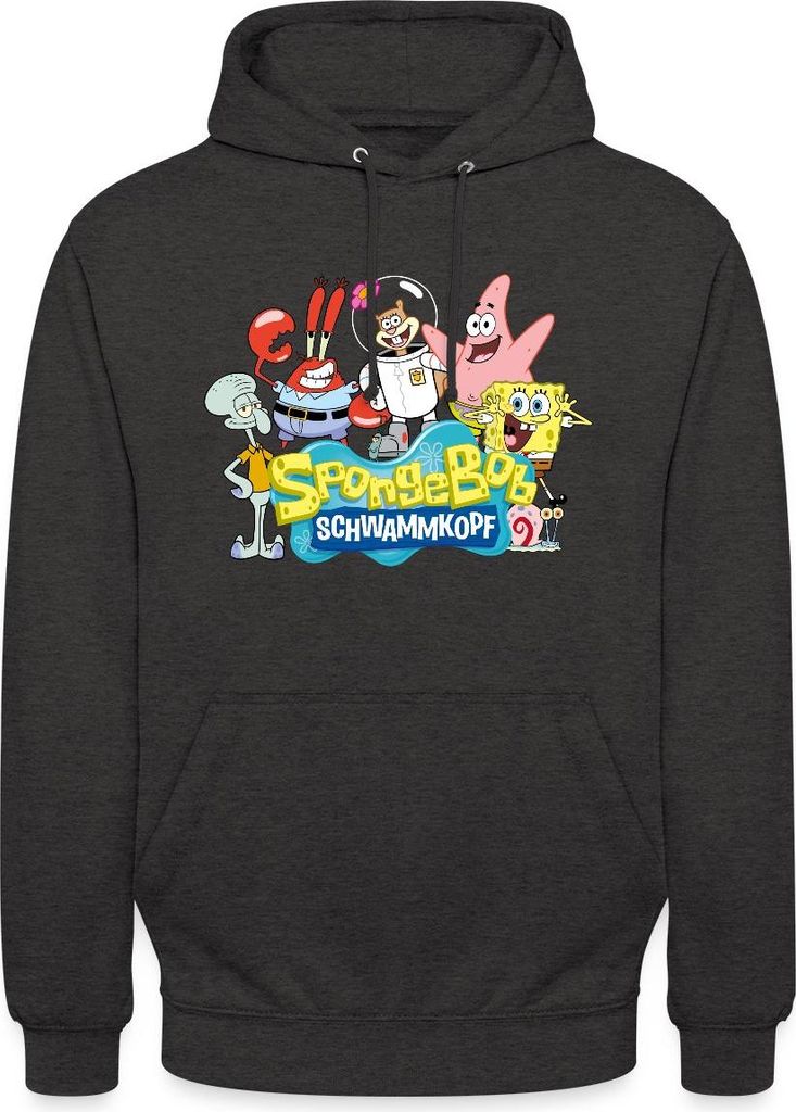 Spreadshirt SpongeBob Schwammkopf Logo Patrick Thaddäus Krabs Uni Hoodie, M, Anthrazit