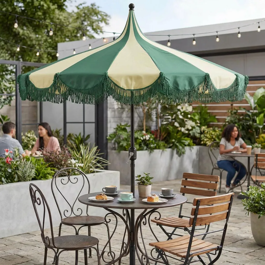 Parasol de Balcon Kim en Acier et Polyester - Rayures Vertes Ø235cm - 7