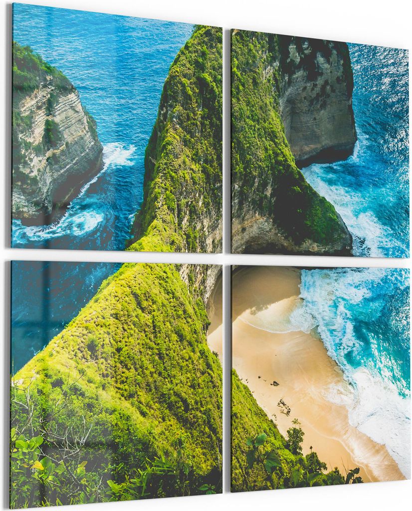 DEQORI Glasbild Echtglas 4x50x50 cm 'Manta Bay von oben' Wandbilder XXL groß