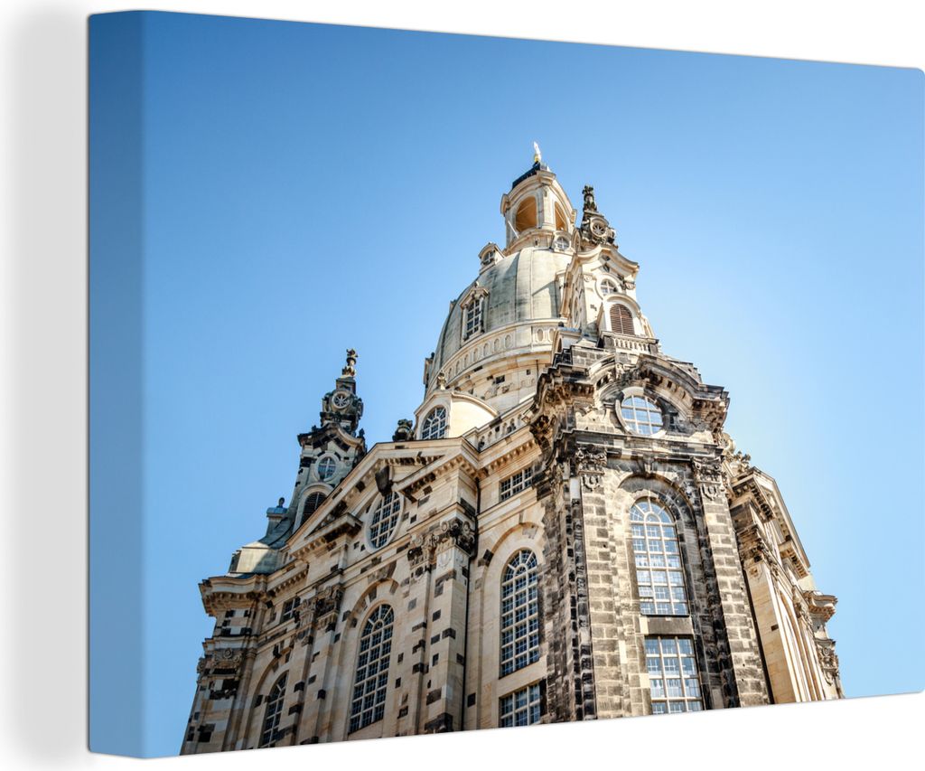 OneMillionCanvasses - Leinwandbilder - 140x90 cm, Frauenkirche in Dresden, Deutschland, mit blauem Hintergrund, Wandbilder Kunstdruck Wanddekorat...