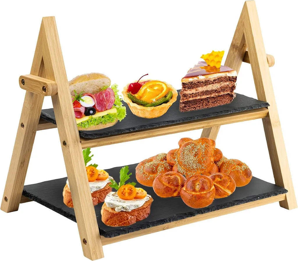 Présentoir à gâteaux et mini-pâtisseries en ardoise à deux étages