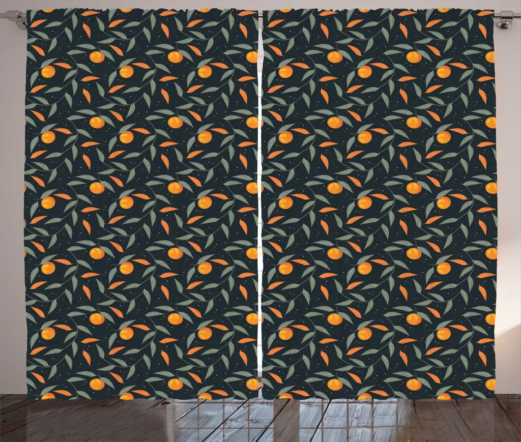 ABAKUHAUS Rideau Rustique Mandarine Bleu Nuit en Tissu 280 x 225 cm