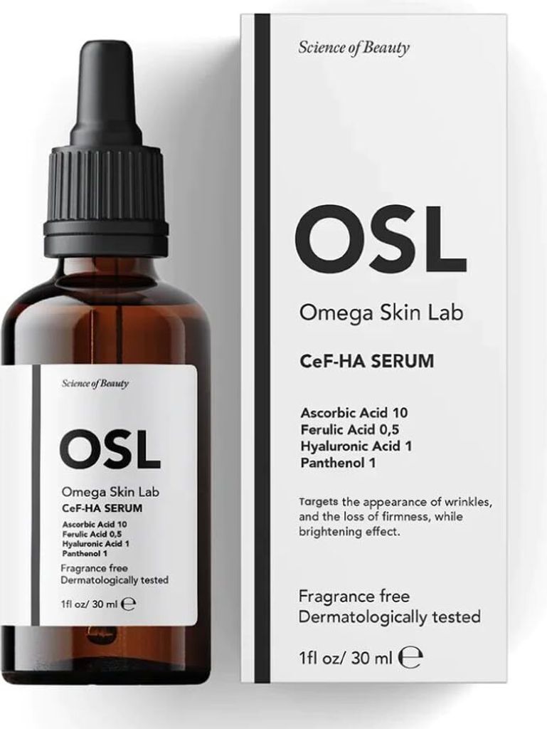 OSL Omega Skin Lab OSL CeF-HA Serum 30ml – mit Hyaluronsäure angereichertes Gesichtsserum mit Vitamin C, Anti-Aging, aufhellend, feuchtigkeitssp...