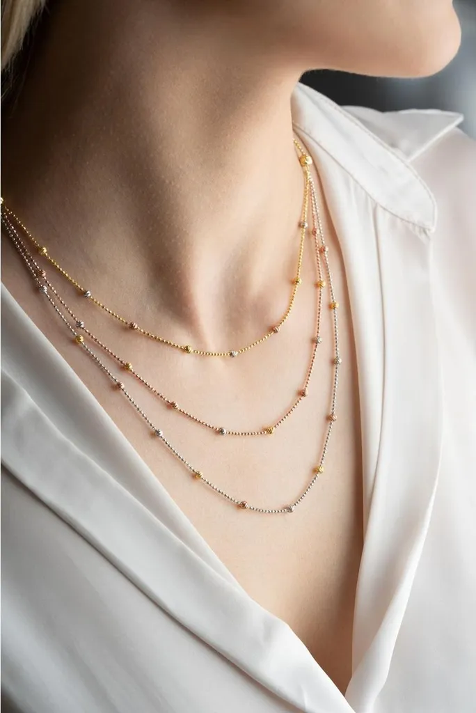Collier argent 925 perles Dorika rose gold - Design 3 rangs chic