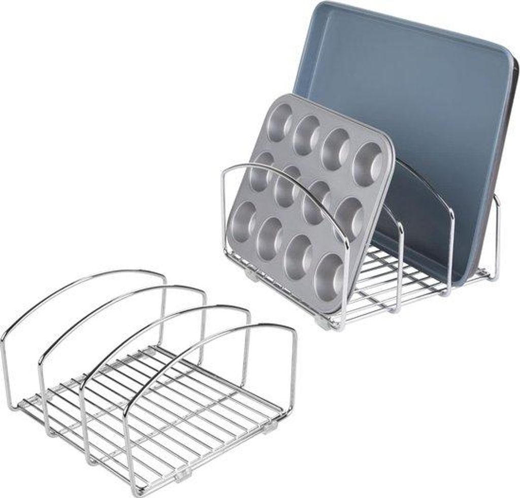 Keukenorganizer-set mit 2 Ablagefächern – Ablagefach mit 3 Fächern für mehr Ordnung in der Küche – Servierschublade aus Chrom für Schneide...