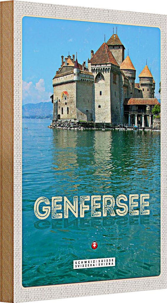 Holzschild Reise 20x30cm Genfersee Sommer Urlaub schwimmen